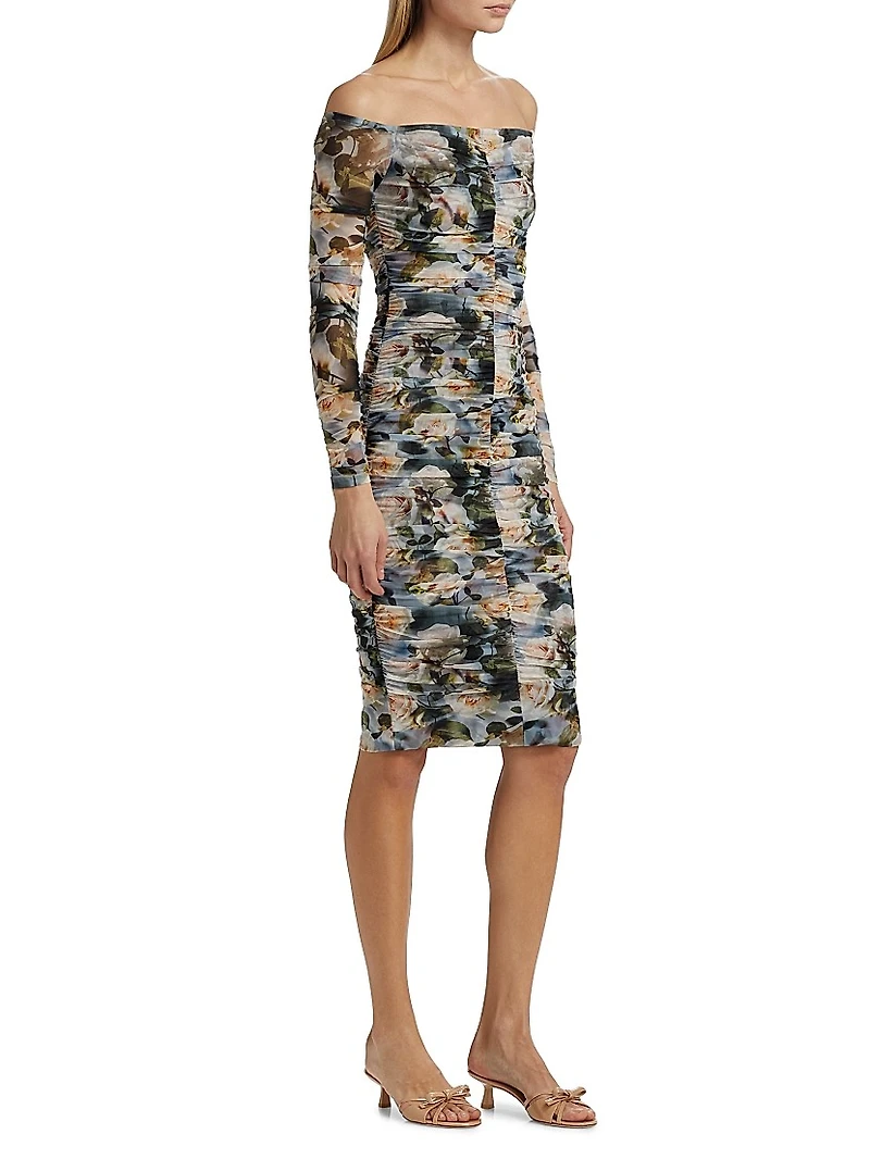 Morgana Floral Ruched Off-the-Shoulder Dress