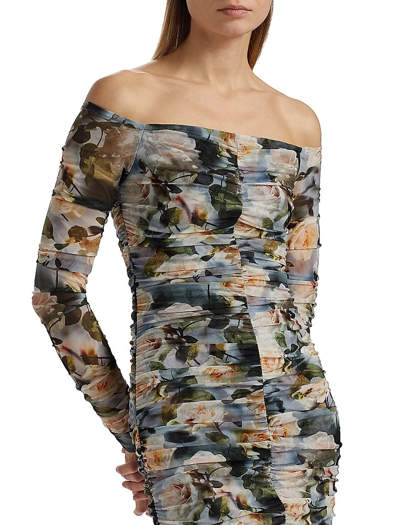 Morgana Floral Ruched Off-the-Shoulder Dress
