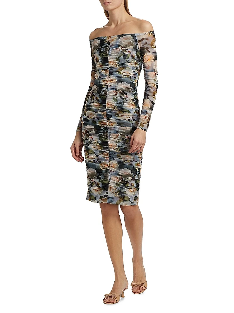 Morgana Floral Ruched Off-the-Shoulder Dress