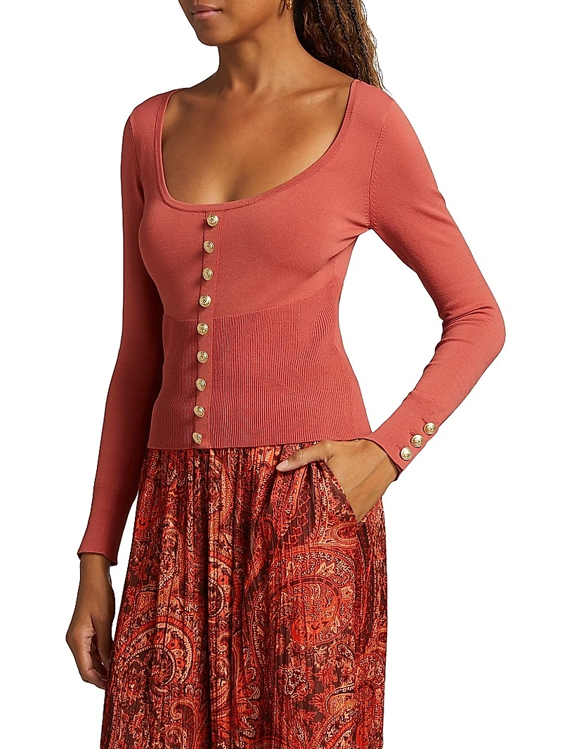 Lanetta Knit Button-Front Top