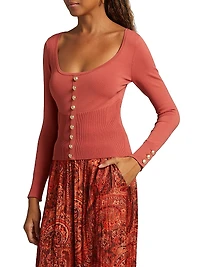 Lanetta Knit Button-Front Top