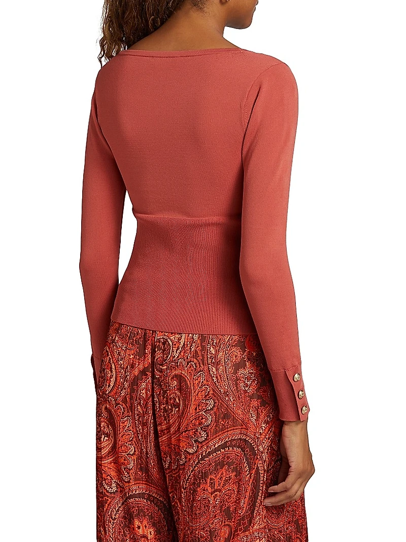 Lanetta Knit Button-Front Top