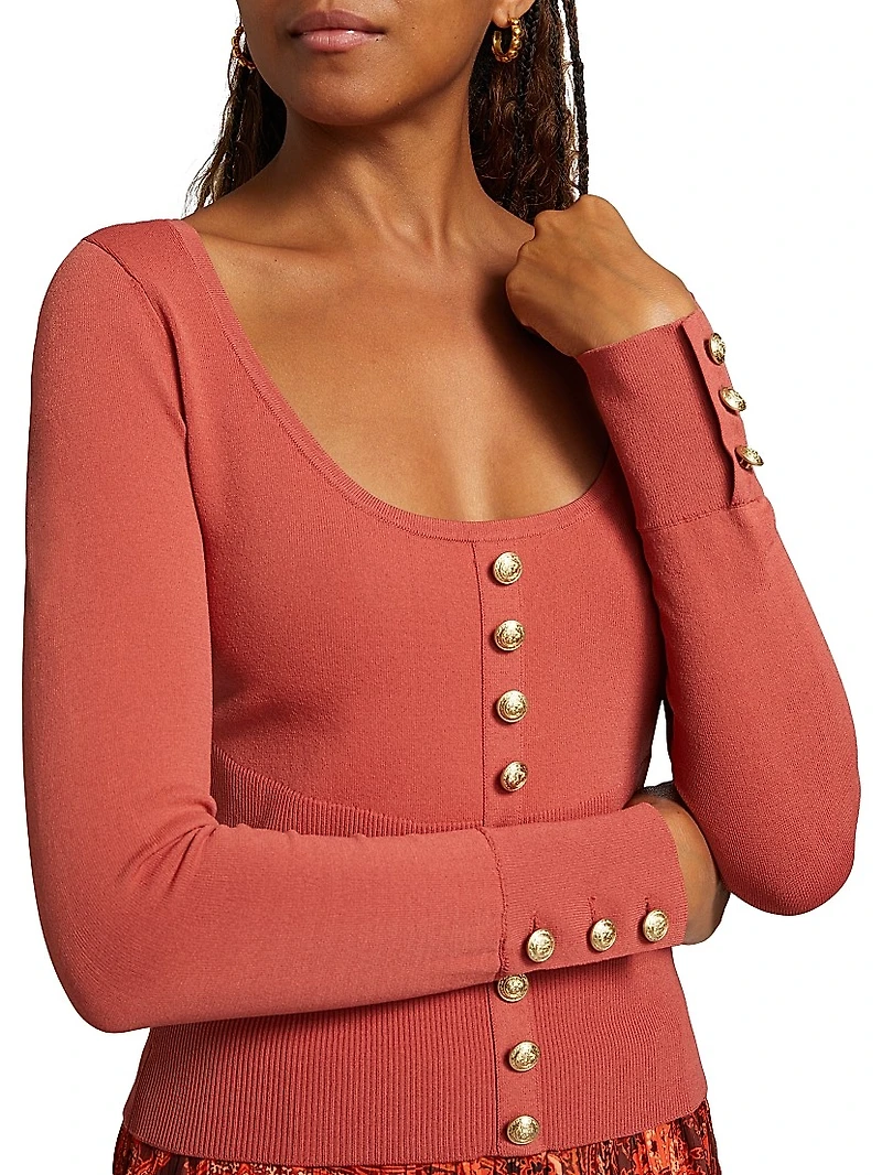 Lanetta Knit Button-Front Top