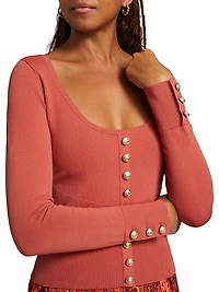 Lanetta Knit Button-Front Top
