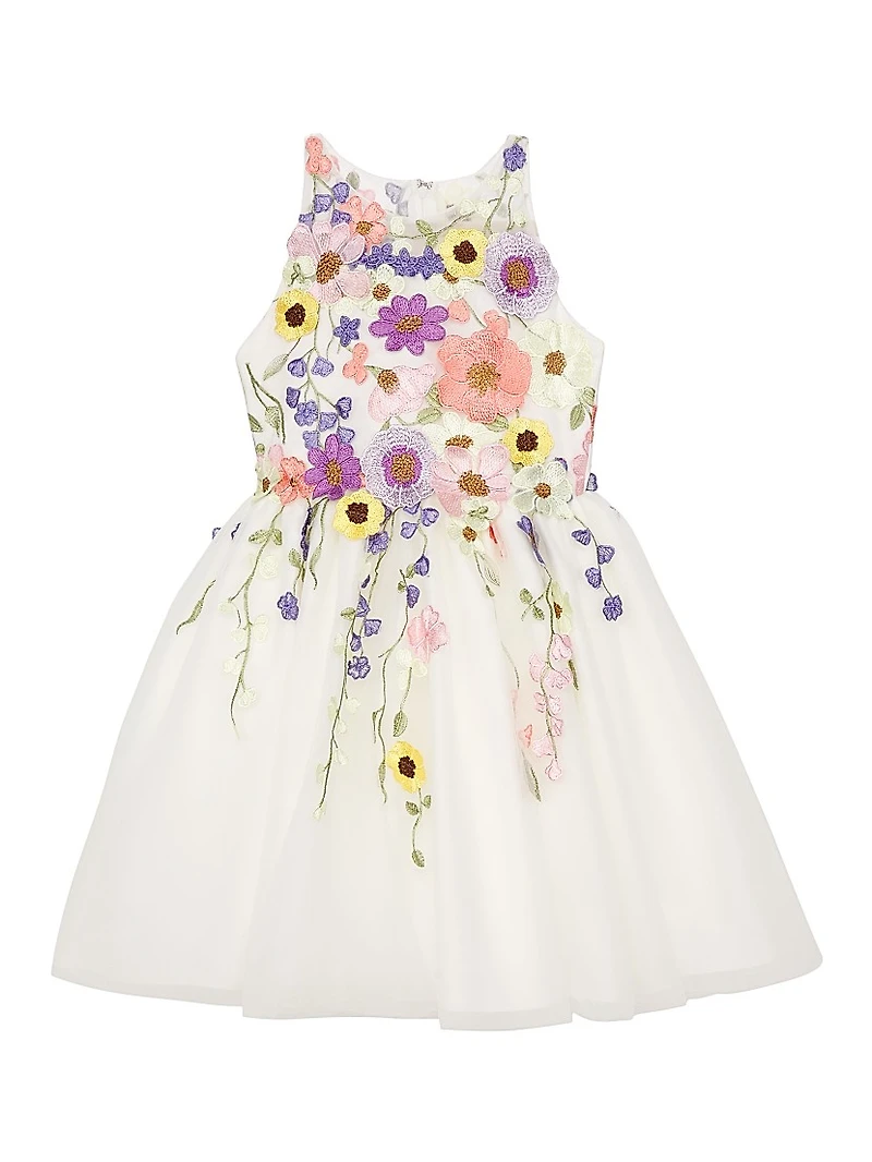 Little Girl's & Joan Floral Embroidered Knee-Length Dress