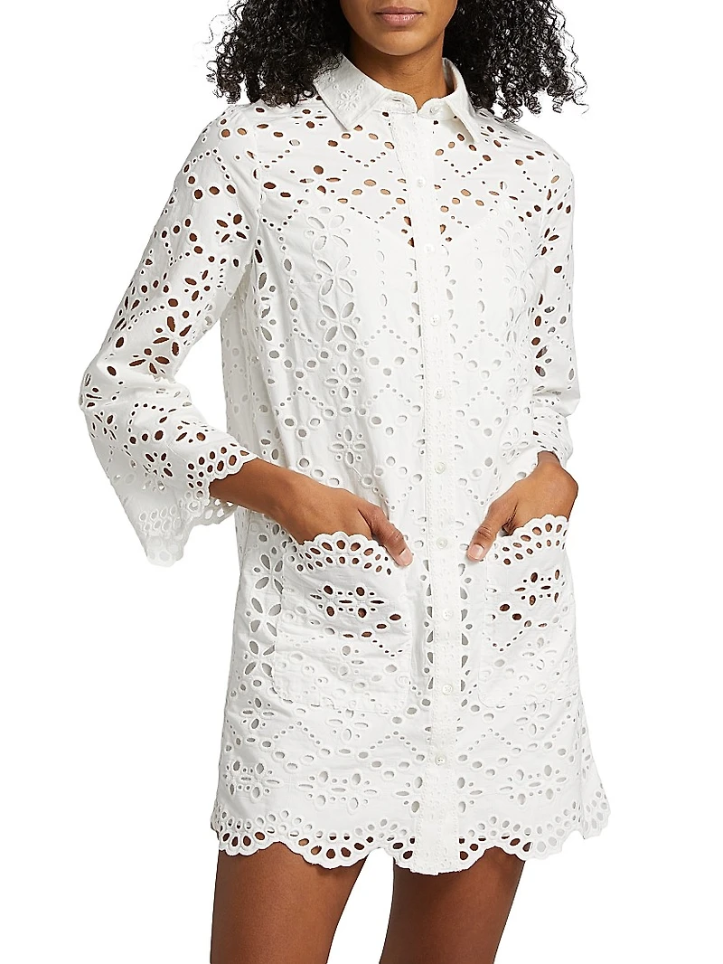 Sumatra Eyelet Cotton Mini Shirtdress
