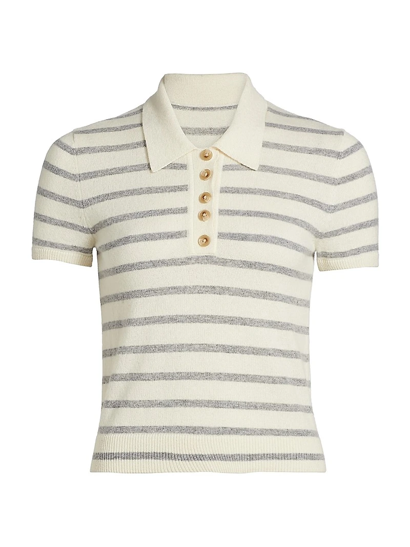 Brandt Striped Cashmere Polo Top