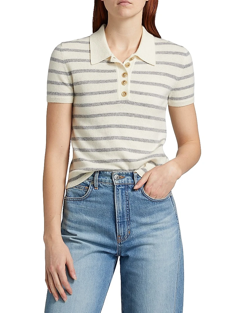 Brandt Striped Cashmere Polo Top