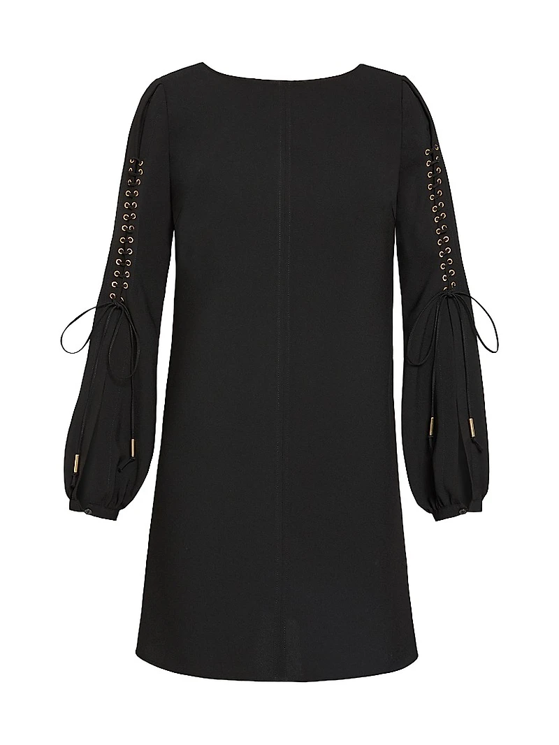 Lattice-Sleeve Crepe Shift Dress