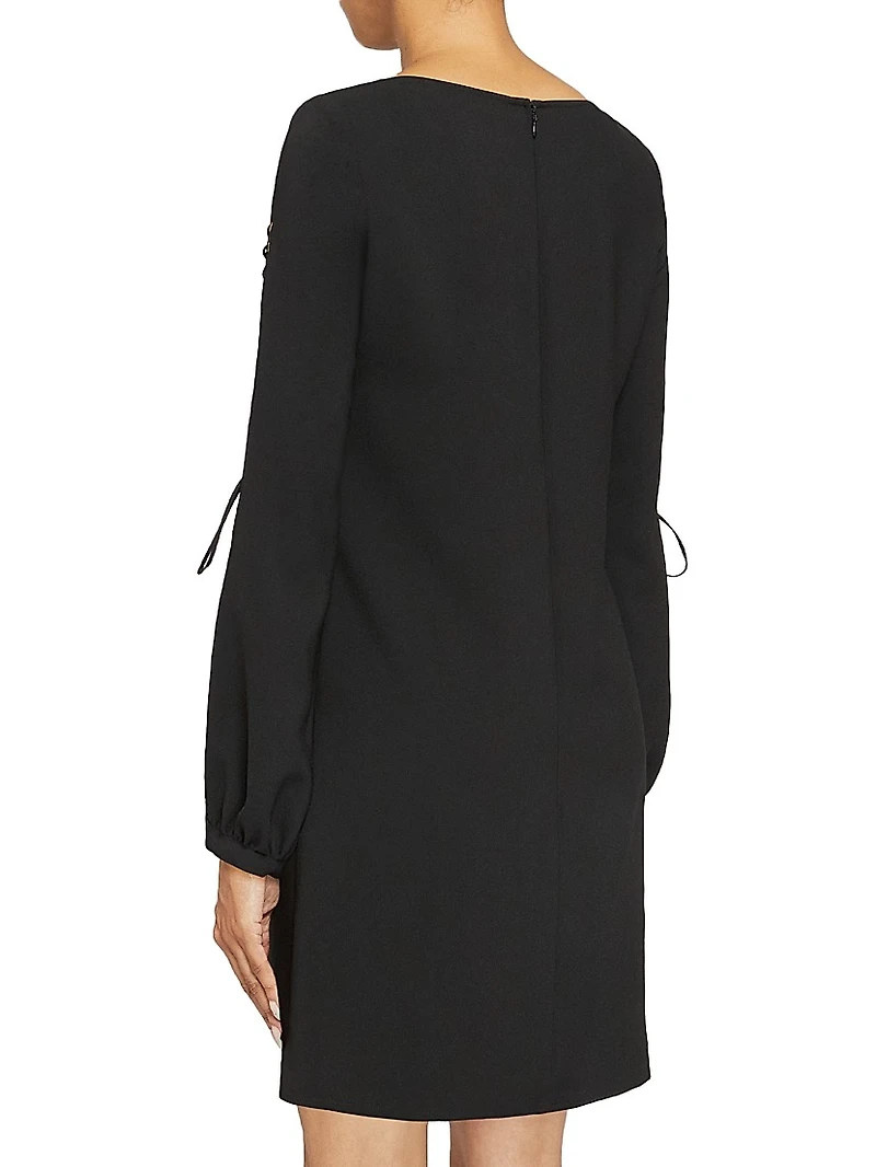 Lattice-Sleeve Crepe Shift Dress