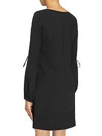 Lattice-Sleeve Crepe Shift Dress