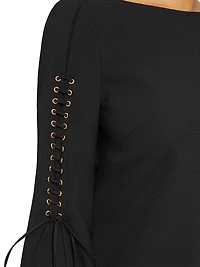 Lattice-Sleeve Crepe Shift Dress