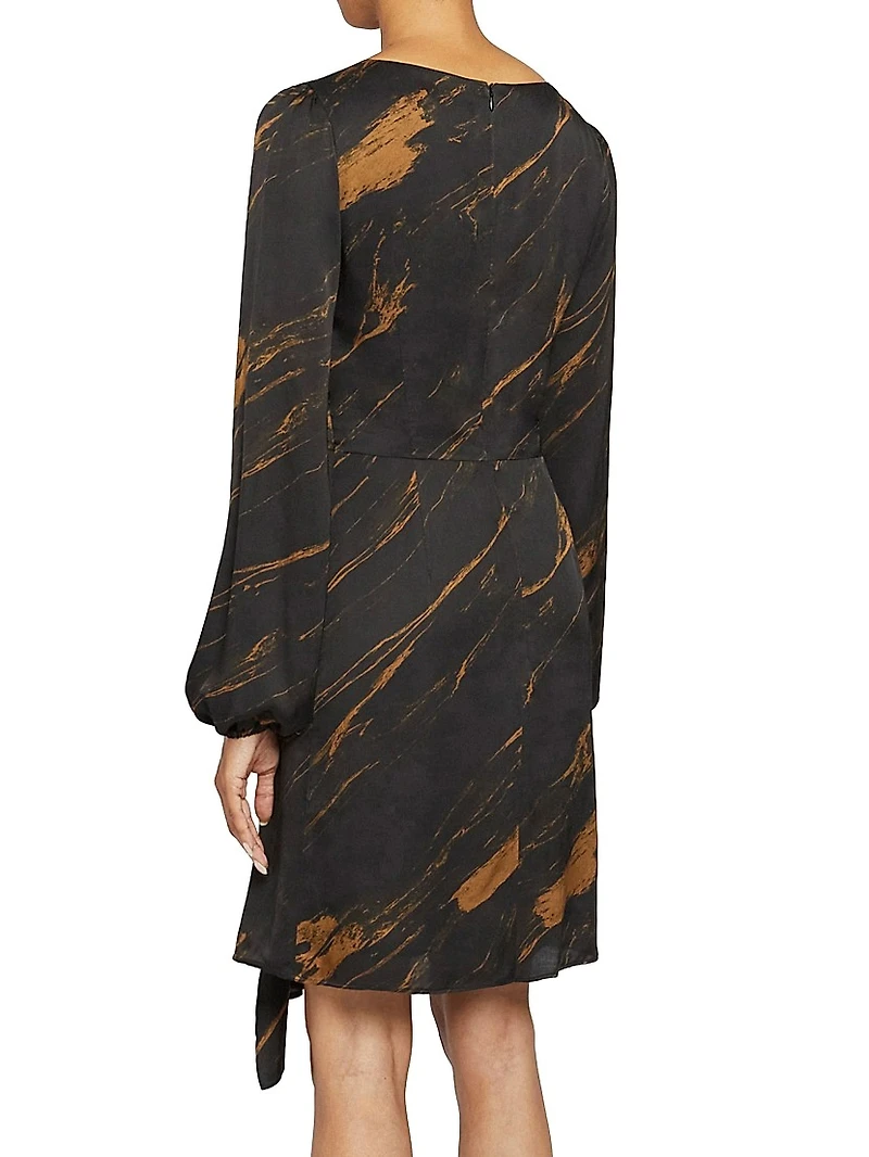 Abstract Ruffle Jewel-Neck Mini-Dress