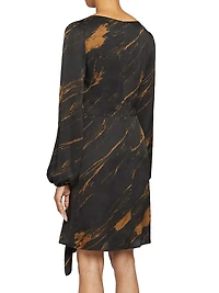 Abstract Ruffle Jewel-Neck Mini-Dress