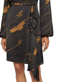Abstract Ruffle Jewel-Neck Mini-Dress