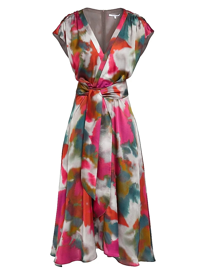 Printed Faux-Wrap Midi-Dress