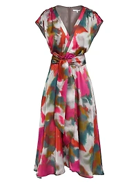 Printed Faux-Wrap Midi-Dress