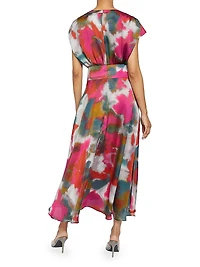 Printed Faux-Wrap Midi-Dress