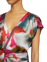 Printed Faux-Wrap Midi-Dress