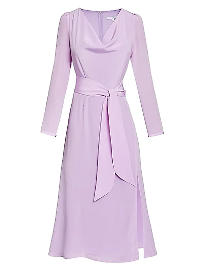 Cowlneck Silk A-Line Midi-Dress