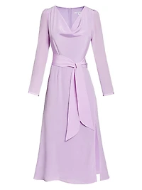 Cowlneck Silk A-Line Midi-Dress