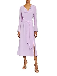 Cowlneck Silk A-Line Midi-Dress