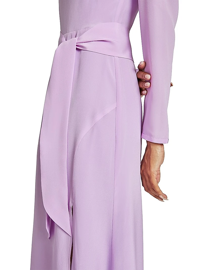 Cowlneck Silk A-Line Midi-Dress