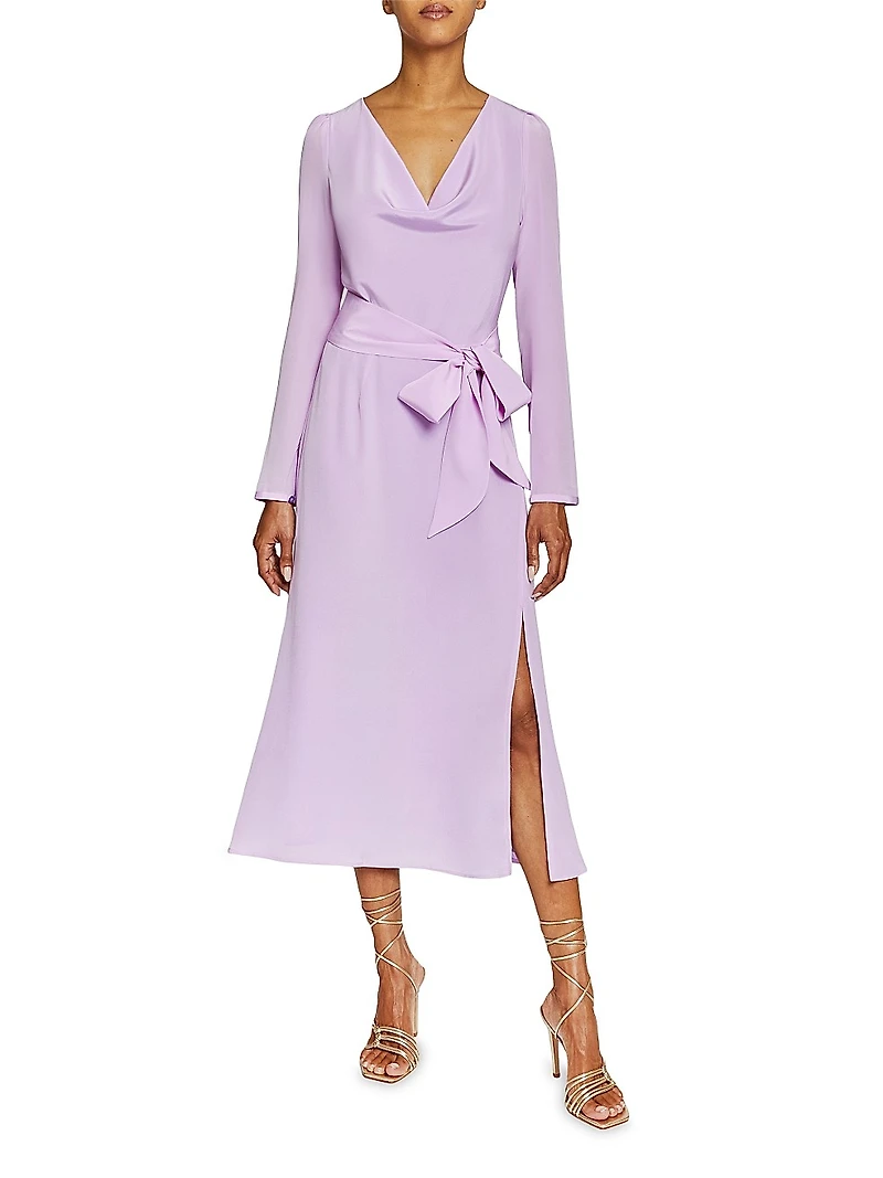 Cowlneck Silk A-Line Midi-Dress
