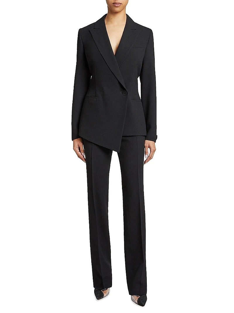 Virgin Wool-Blend Asymmetric Blazer