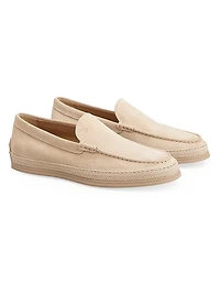 Monogrammed Suede Slip-On Loafers