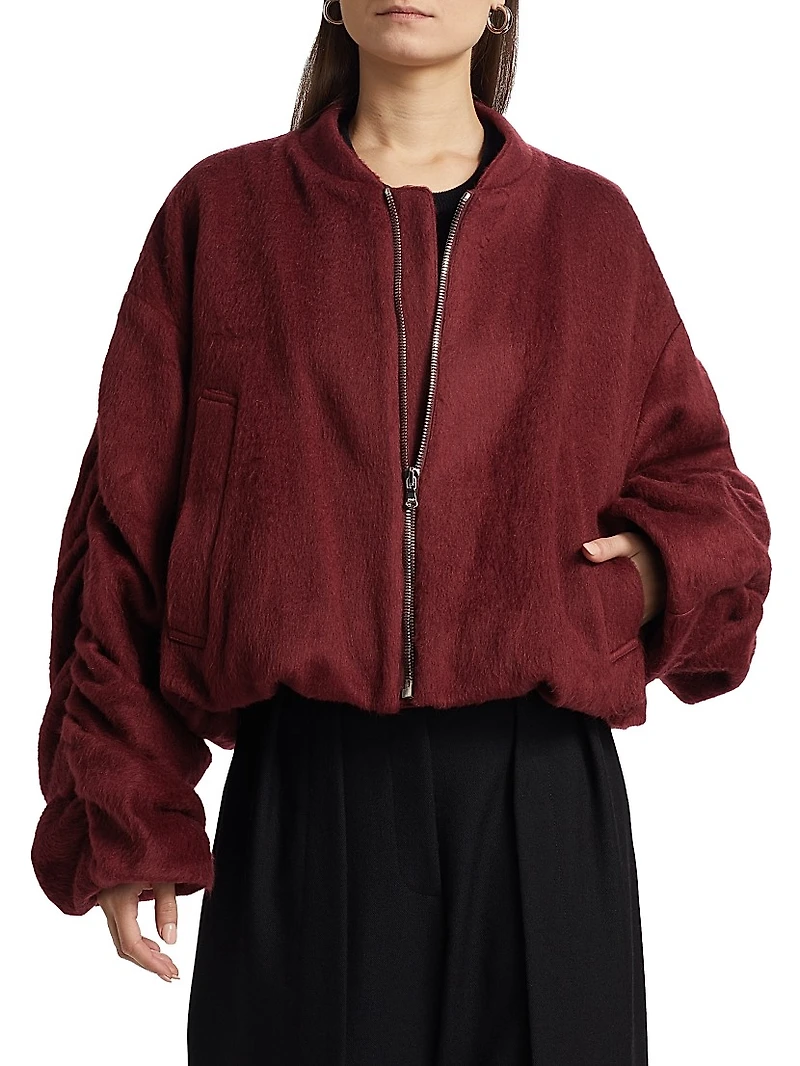 Sanguinetti Wool-Blend Ruched Bomber Jacket