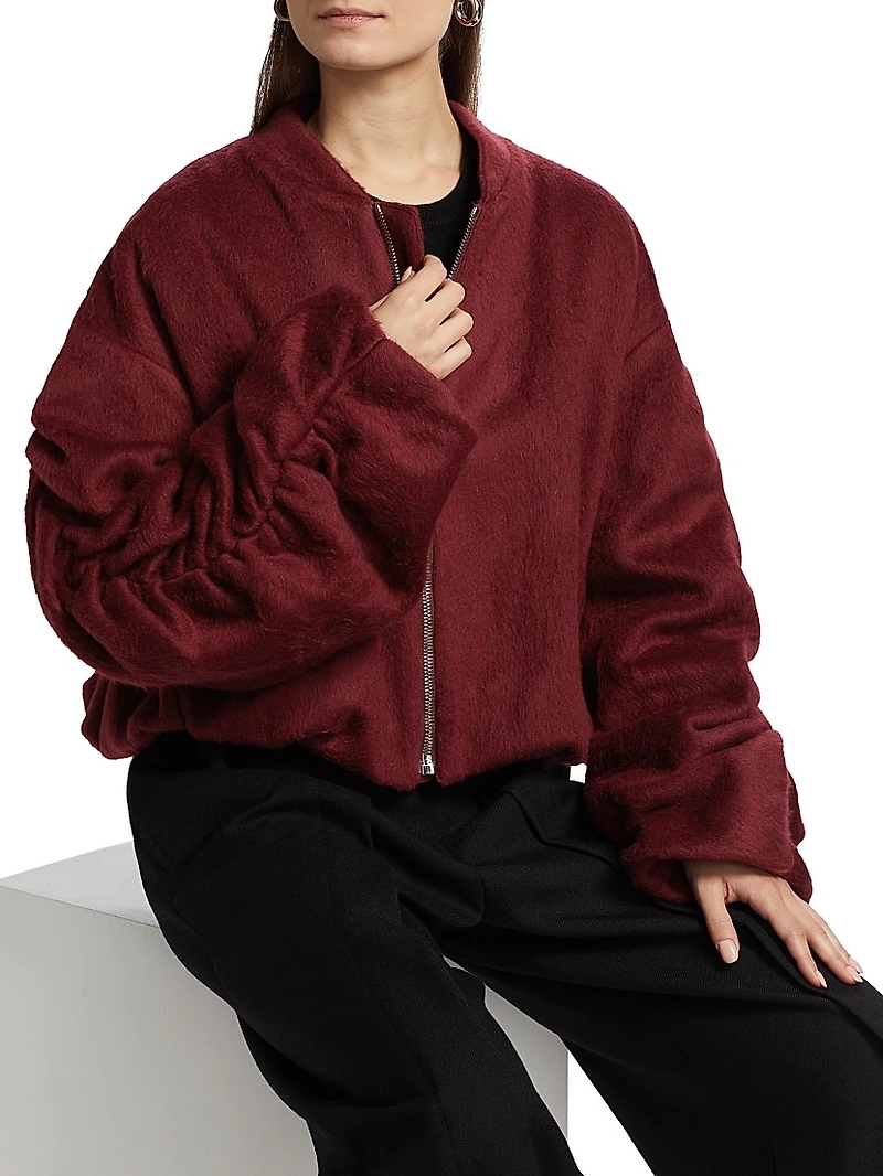 Sanguinetti Wool-Blend Ruched Bomber Jacket