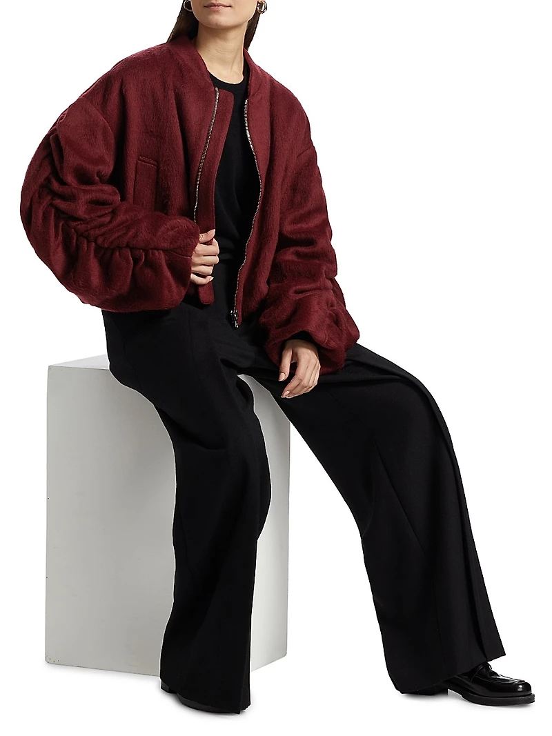 Sanguinetti Wool-Blend Ruched Bomber Jacket