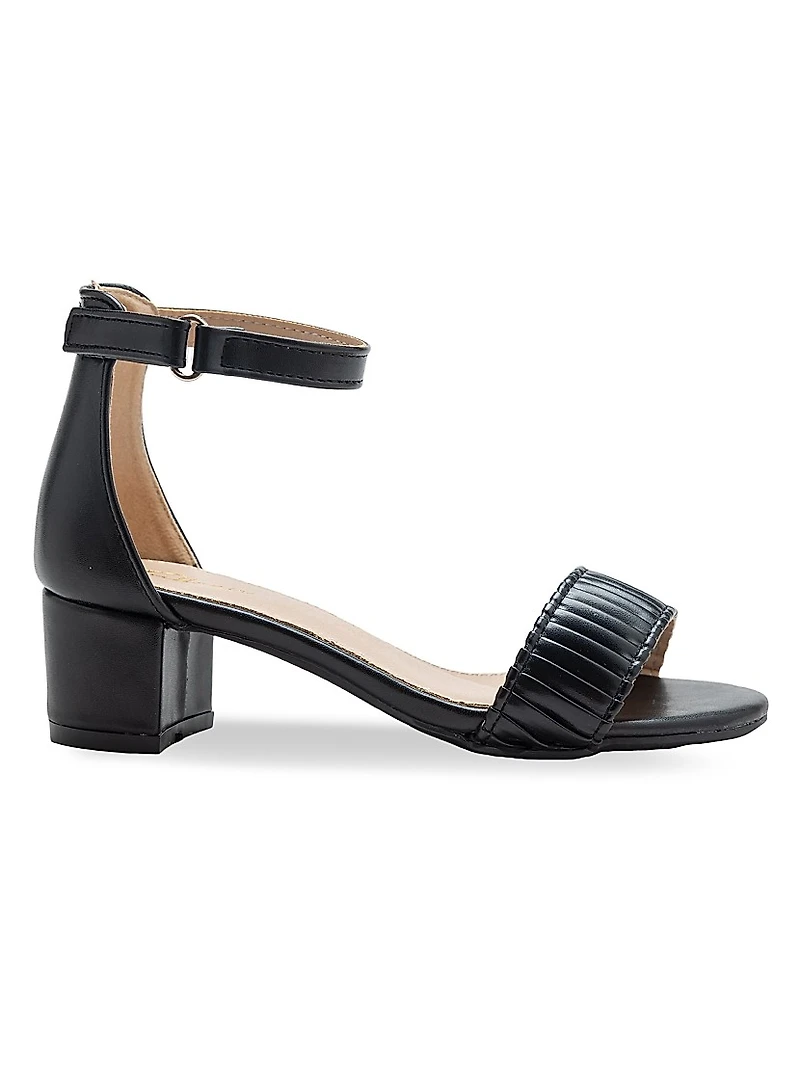 Little Girl's and Pleated Lined Banded Block Heels