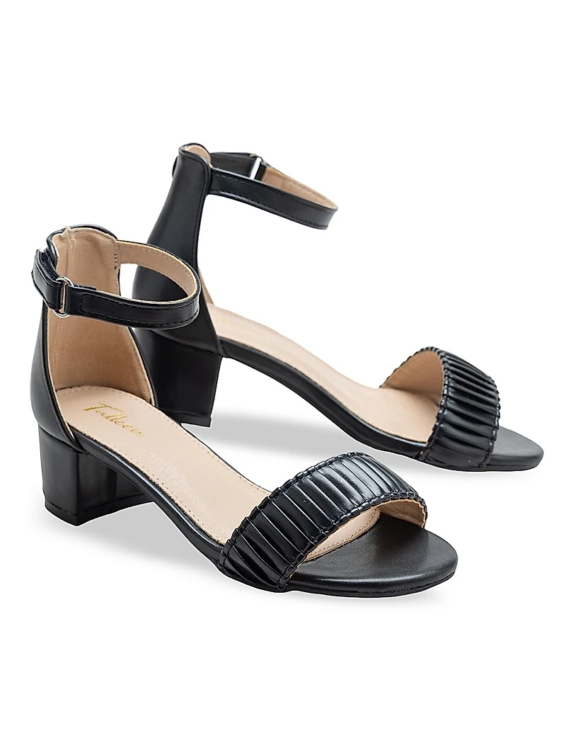 Little Girl's and Pleated Lined Banded Block Heels