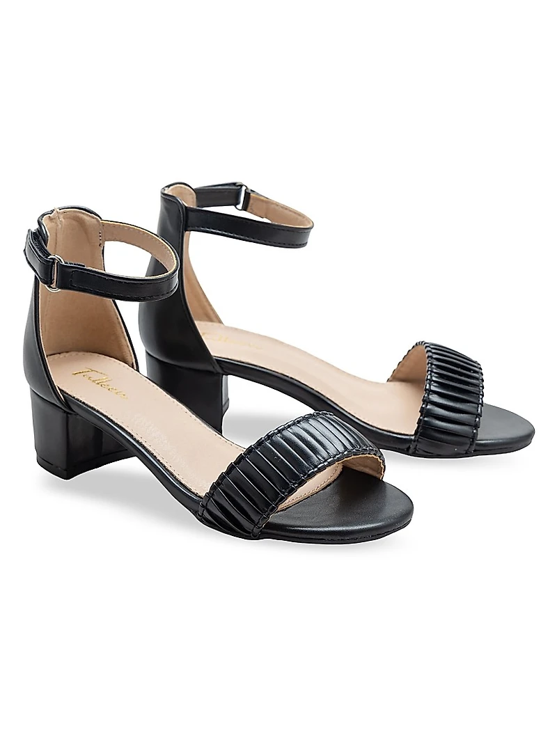 Little Girl's and Pleated Lined Banded Block Heels