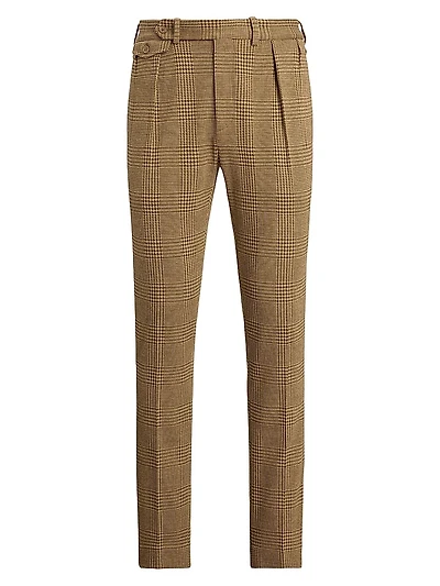 Hand-Tailored Plaid Jersey Suit Trousers