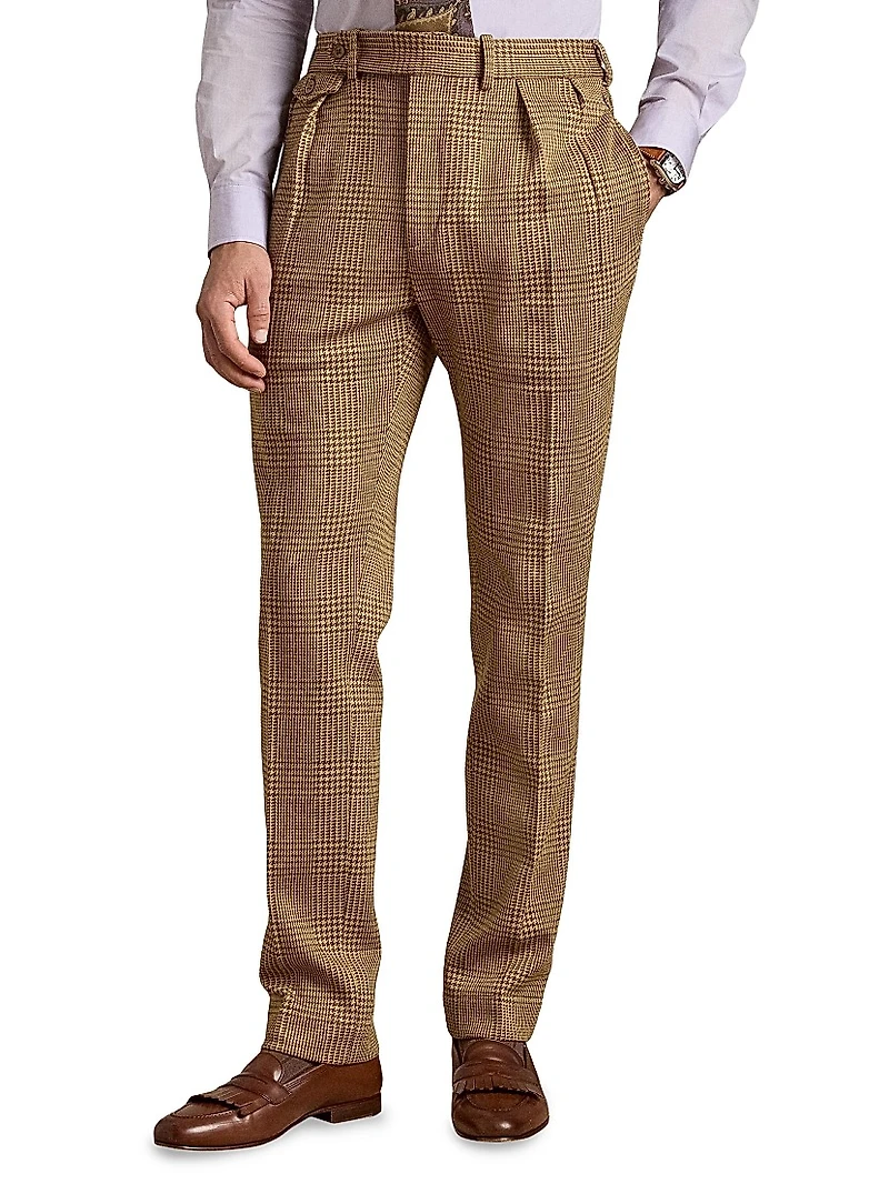 Hand-Tailored Plaid Jersey Suit Trousers
