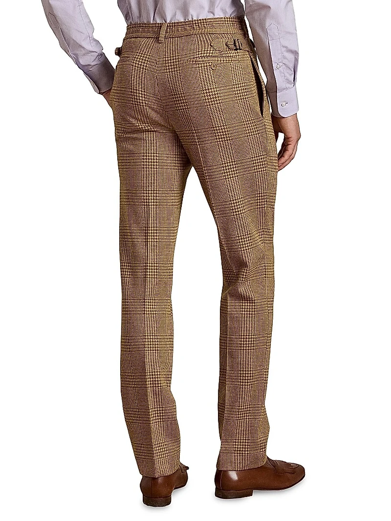 Hand-Tailored Plaid Jersey Suit Trousers