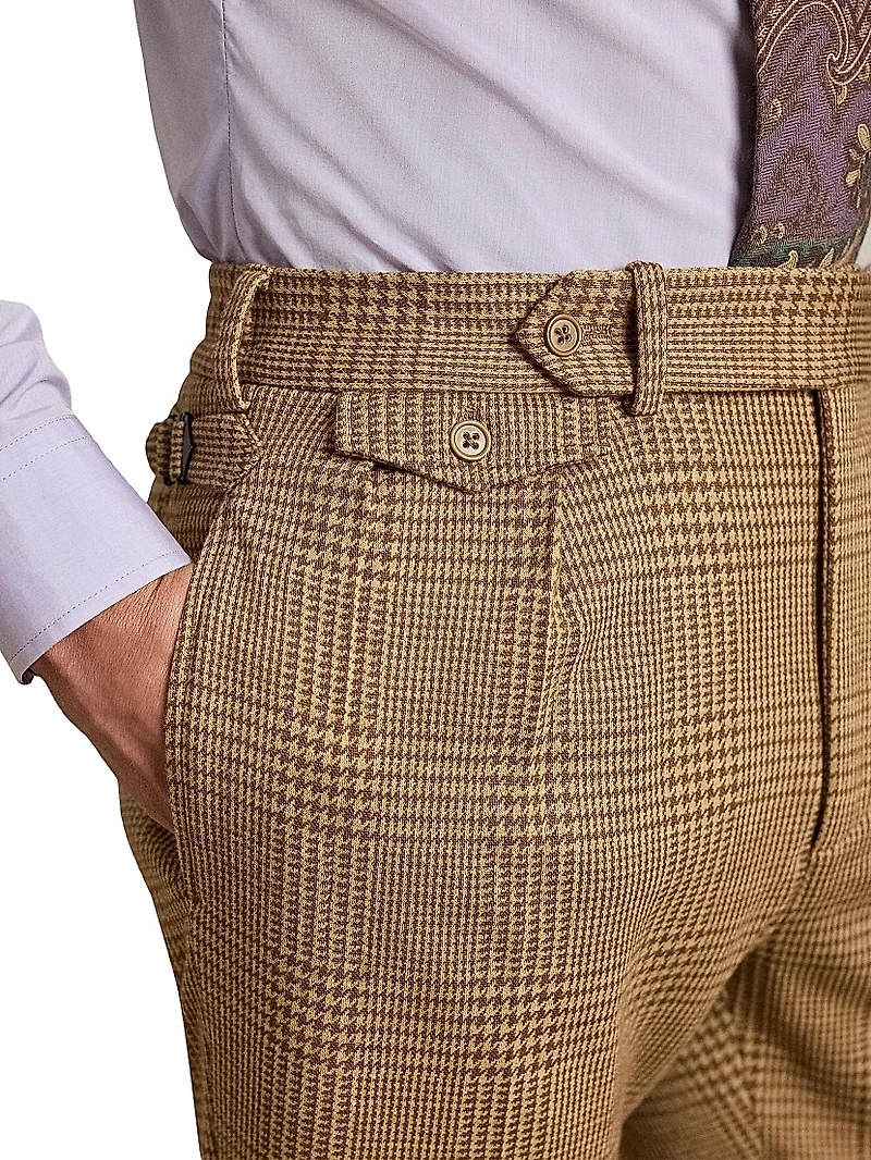 Hand-Tailored Plaid Jersey Suit Trousers