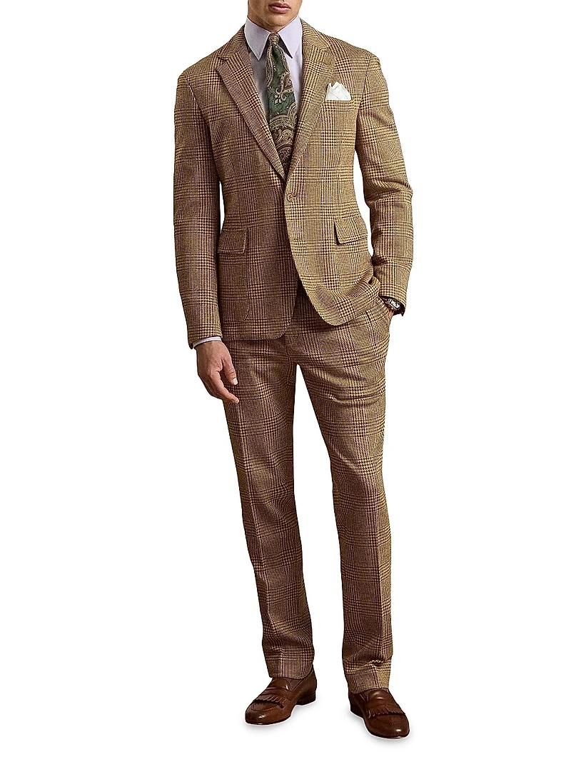 Hand-Tailored Plaid Jersey Suit Trousers
