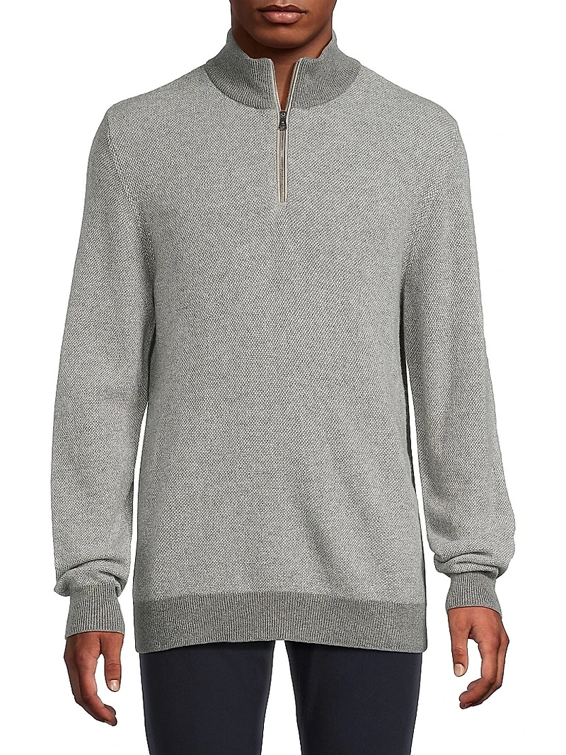 Birdseye Cashmere Quarter-Zip Sweater