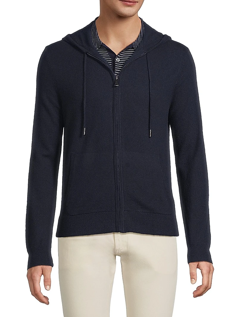 Wool-Cashmere Hooded Full-Zip Sweater