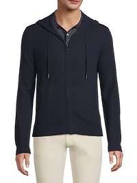 Wool-Cashmere Hooded Full-Zip Sweater