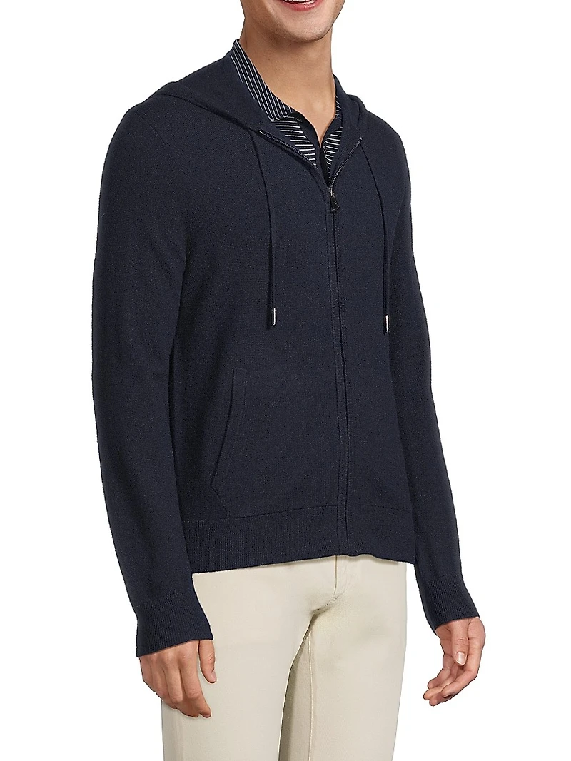 Wool-Cashmere Hooded Full-Zip Sweater