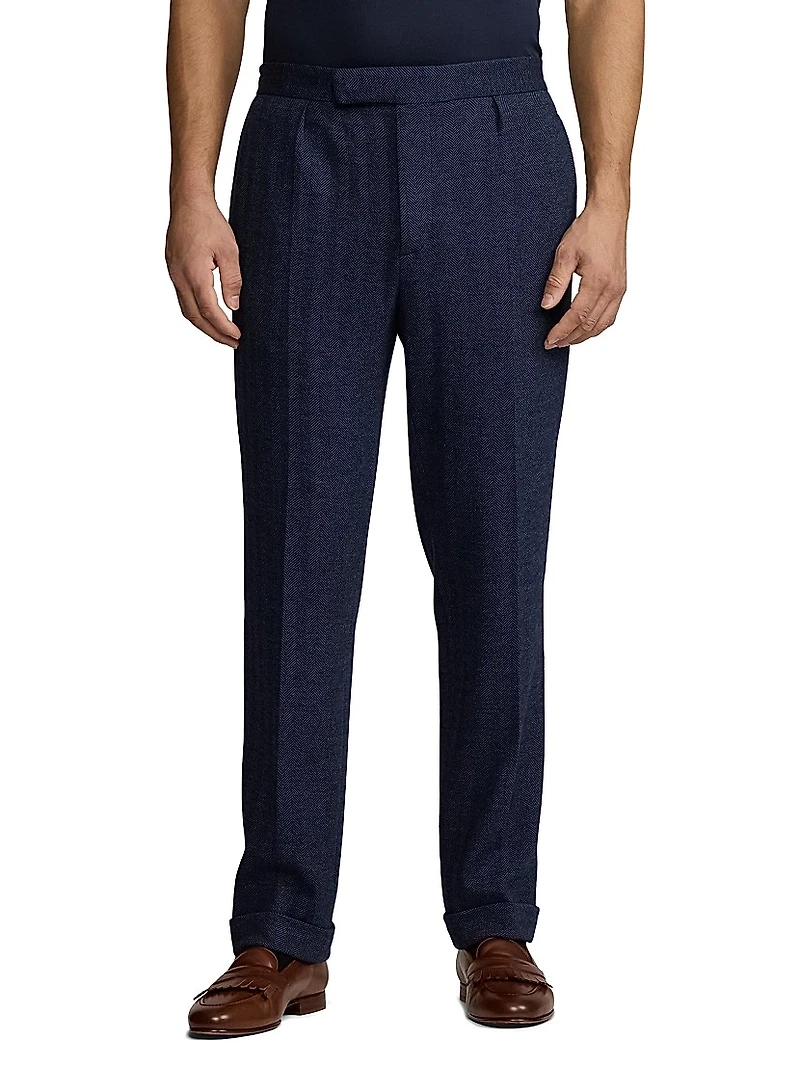 Hand-Tailored Herringbone Suit Trousers