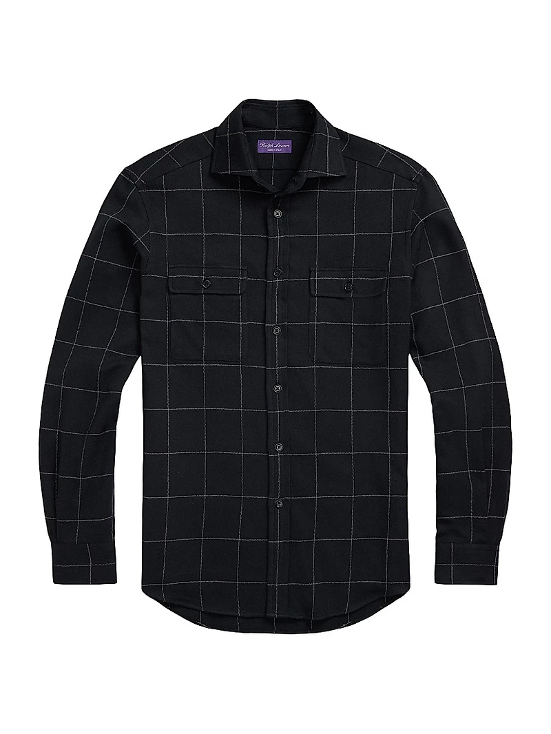 Windowpane Plaid Cotton Flannel Shirt