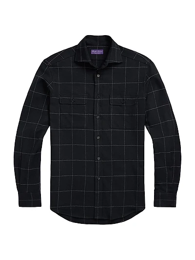 Windowpane Plaid Cotton Flannel Shirt
