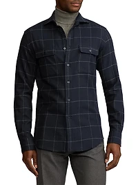 Windowpane Plaid Cotton Flannel Shirt