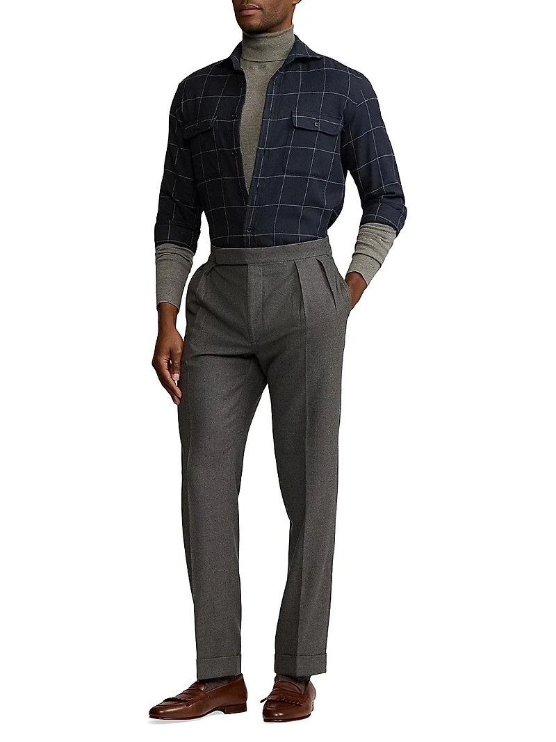 Windowpane Plaid Cotton Flannel Shirt